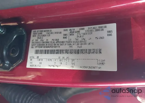 2019 Ford F-150 Xlt z USA, uszkodzony, nr VIN 1FTEW1E50KFD16111